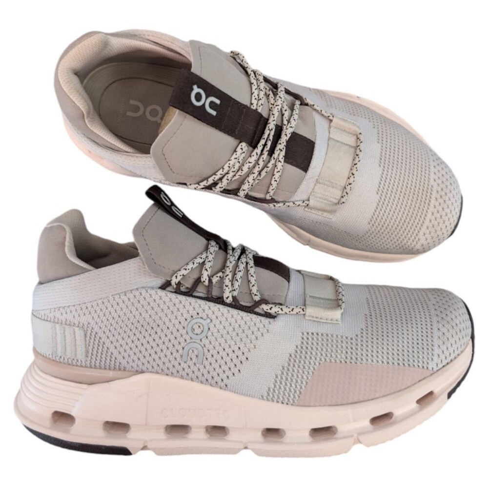 On Running Women's Light Gray and Pale Pink Cloudnova Sneakers - Picture 3 of 9